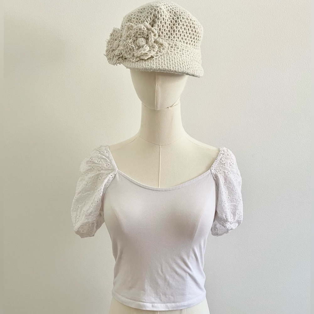 White Puff Sleeve Top with Lace